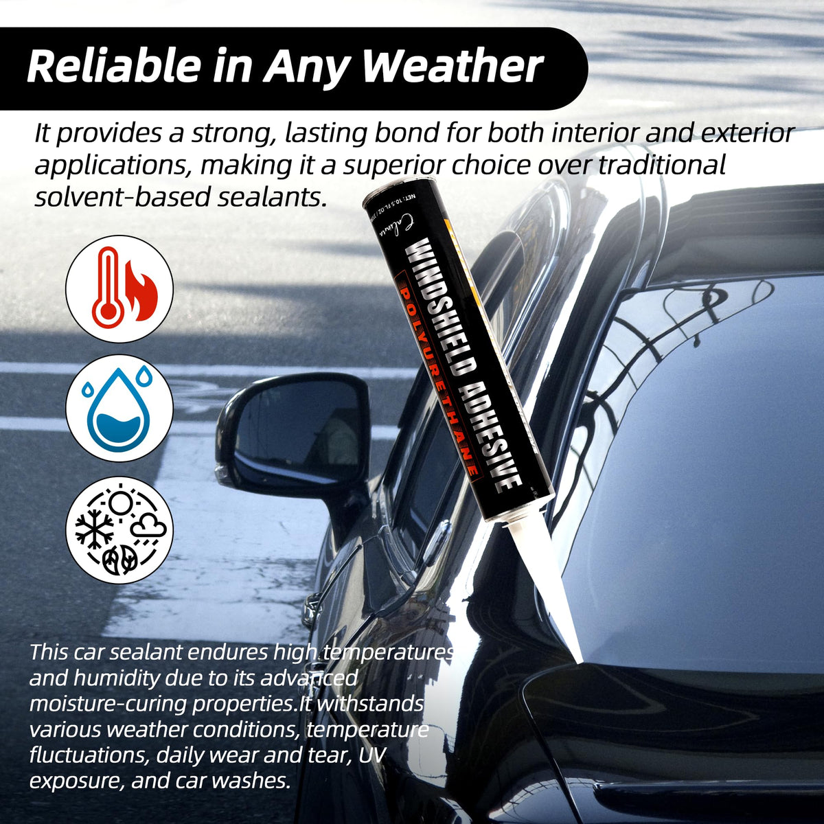 Calvana adhesive applied during windshield installation illustrating strong bond