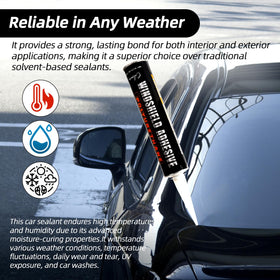 Calvana adhesive applied during windshield installation illustrating strong bond
