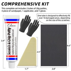 Calvana tube close-up label visible showing quick-dry automotive putty formula