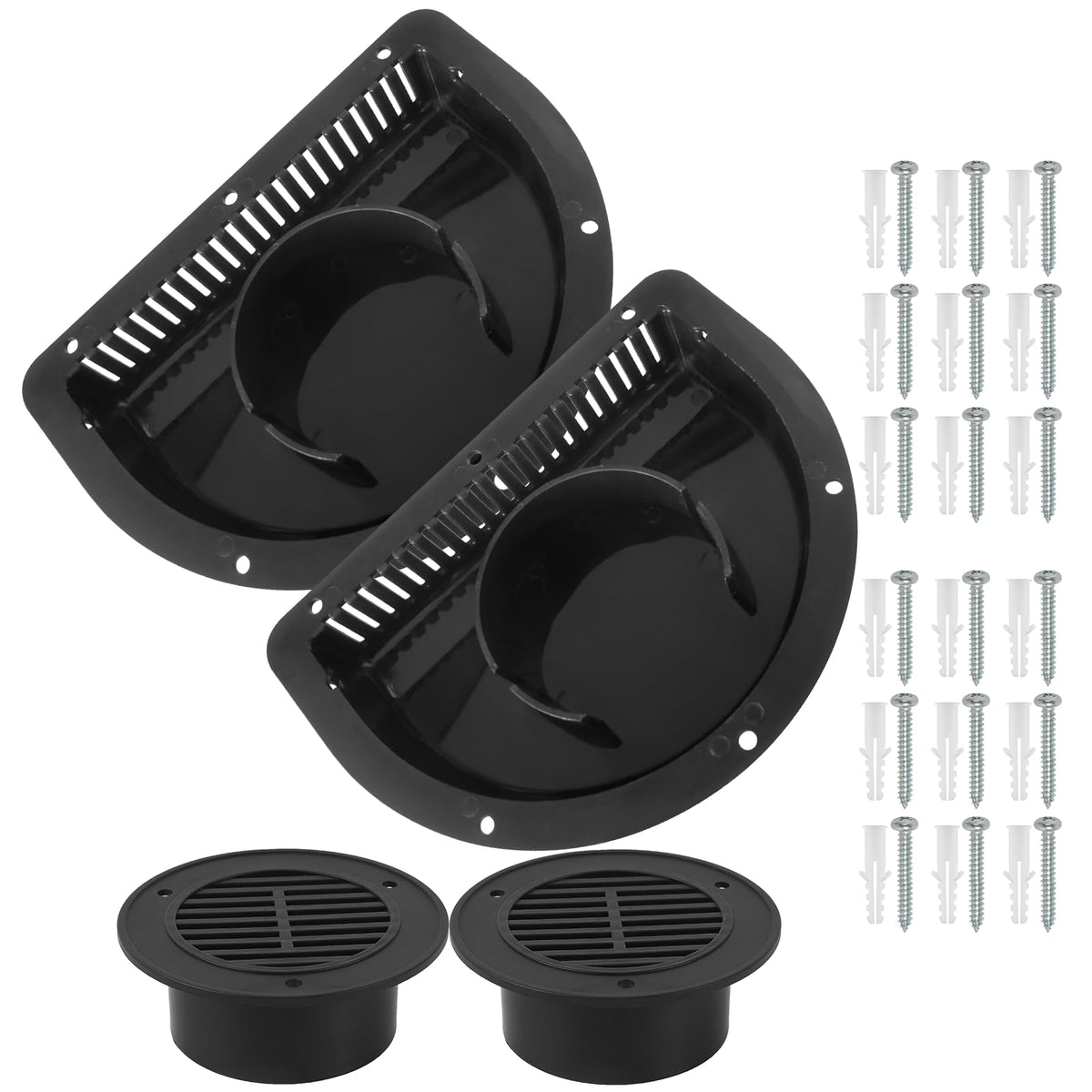 Calvana vent front faceplate showing clean black finish and weather protection benefit
