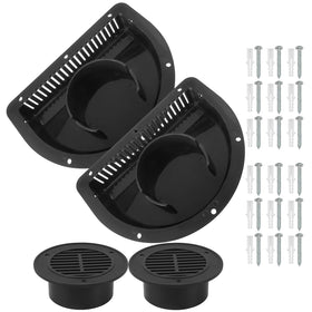 Calvana vent front faceplate showing clean black finish and weather protection benefit