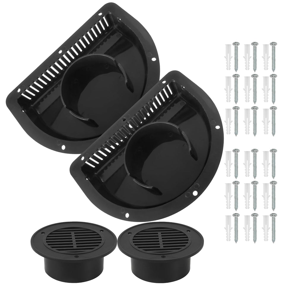 Calvana vent front faceplate showing clean black finish and weather protection benefit
