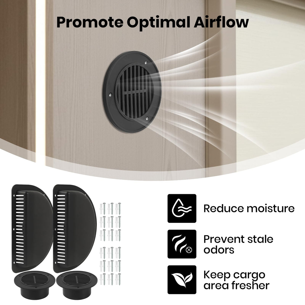 Calvana vent pack hardware with self-tapping screws for easy bolt-on installation benefit
