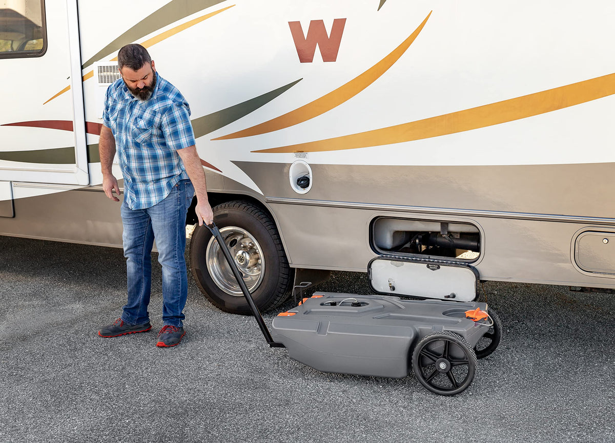 Camco 39011 size comparison with measuring tape showing compact footprint