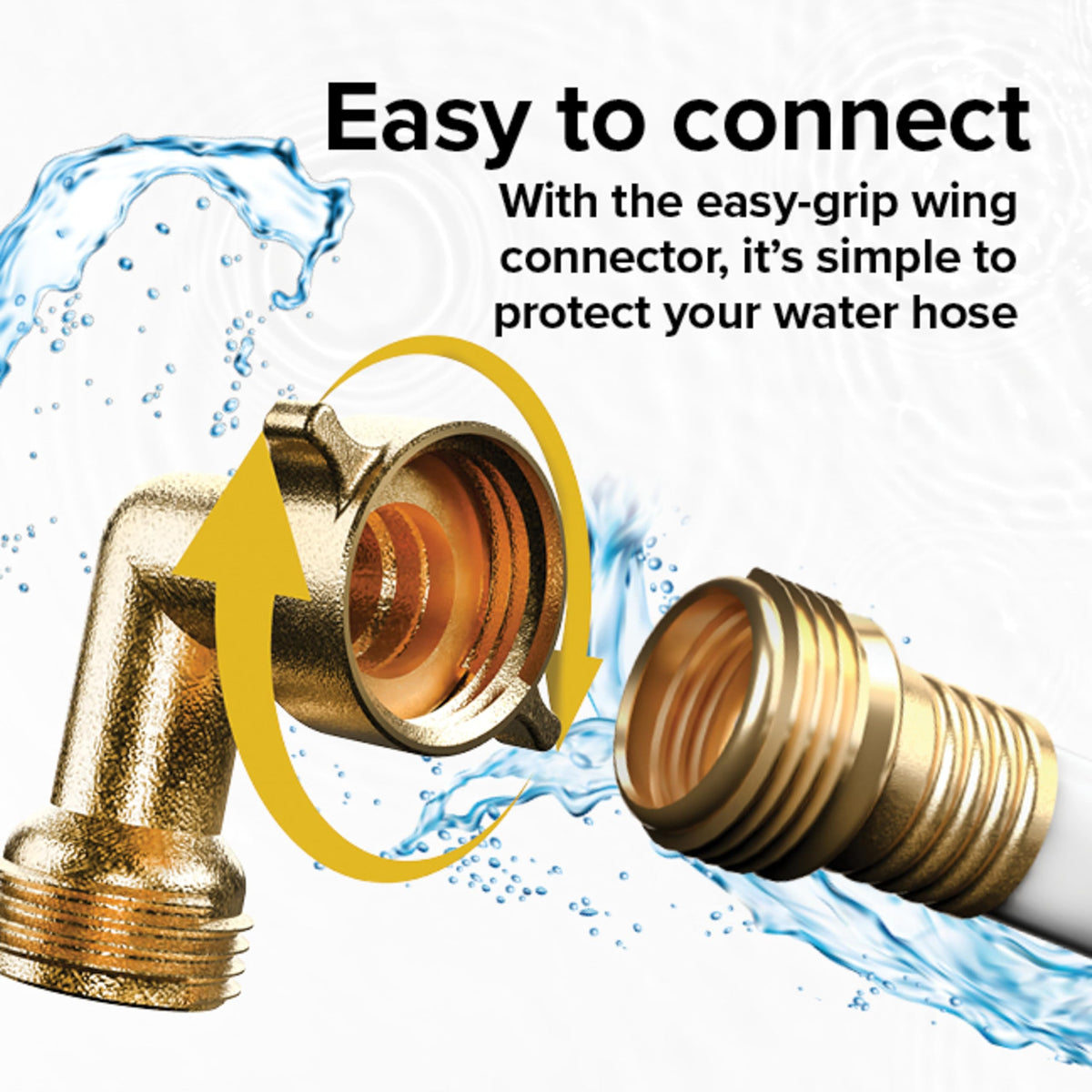 Camco swiveling easy-grip connector detail for fast hand installation