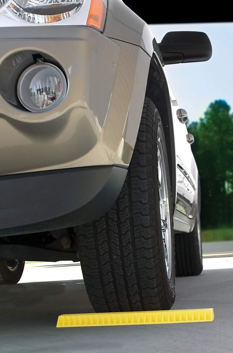 Camco AccuPark installed in garage with SUV demonstrating clear stopping point benefit