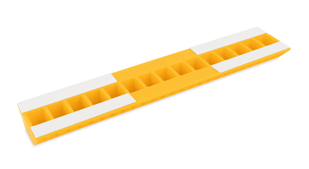 Camco AccuPark next to tape measure illustrating exact 18-3/8 inch sizing advantage