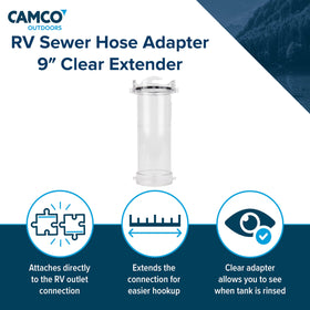 Camco adapter next to ruler showing 9-inch scale for planning