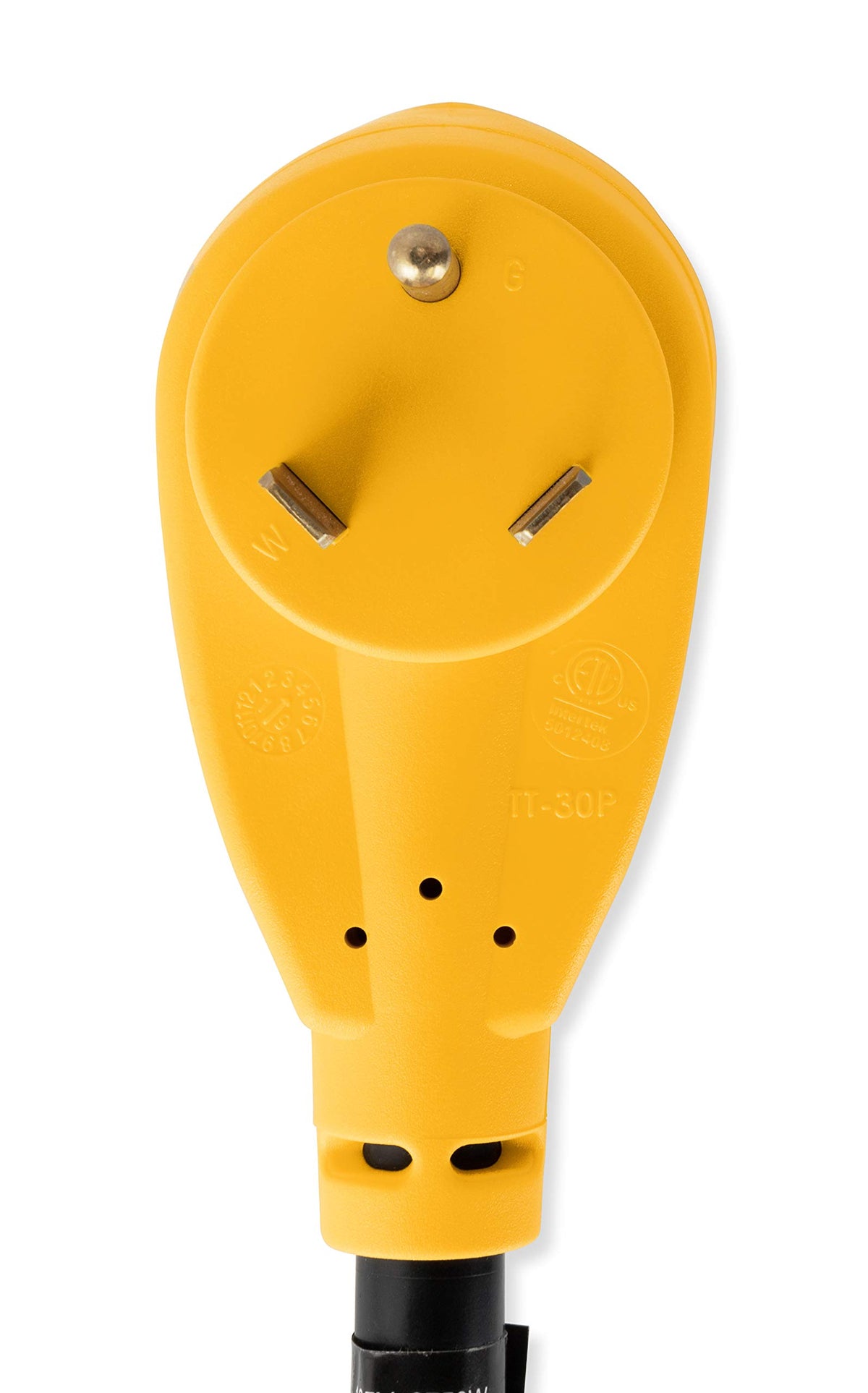 Camco 90-degree head reducing stress at the plug for longer connector life