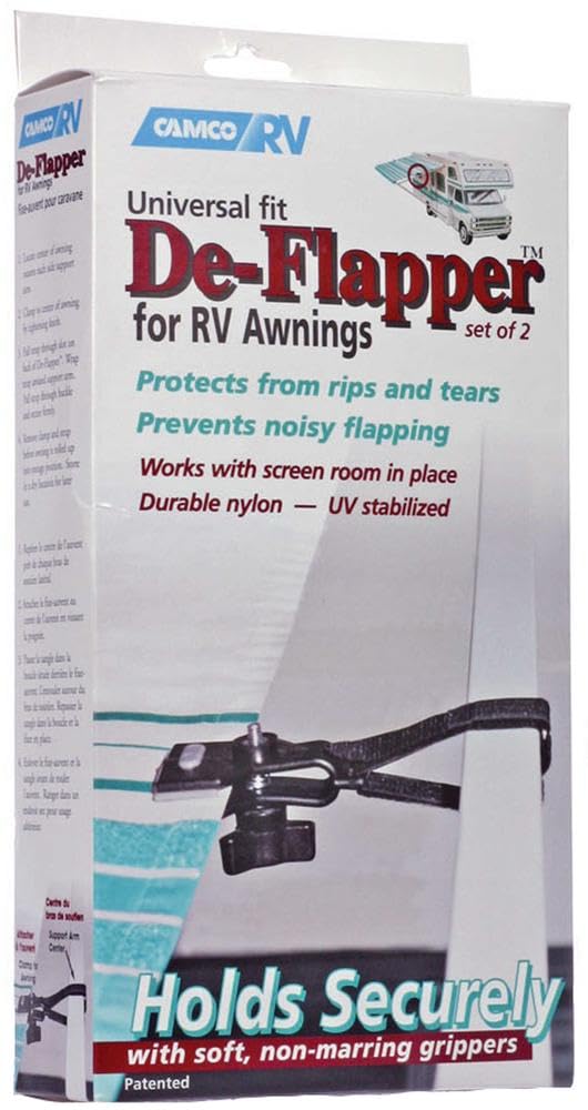 Camco de-flapper gripper close-up showing soft pads that prevent fabric damage