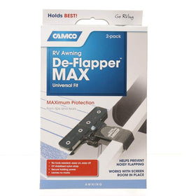 Camco two-pack packaging with clamps and hook-and-loop straps for quick installation