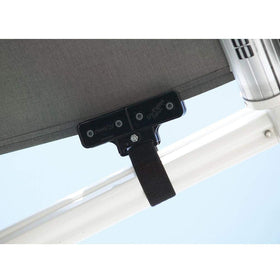 Camco clamp beside ruler showing compact 8 by 3 by 2.5 inches for easy storage