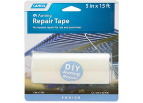 Camco tape applied to tent fabric for quick campsite repair durability