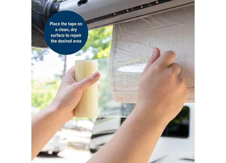 Camco tape on an RV campsite scene illustrating fast, practical repair