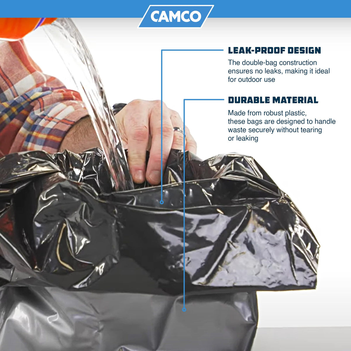 Camco material detail demonstrating puncture resistance and durability