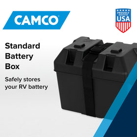 Camco close-up of woven strap and foot clamps illustrating secure retention
