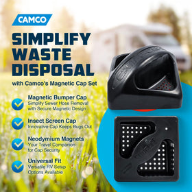 Camco bumper cap bayonet lugs close-up for easy hose locking benefit