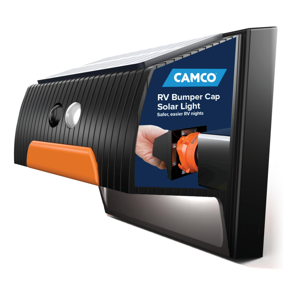 Camco front view of bumper cap showing LED face and clean lighting benefit