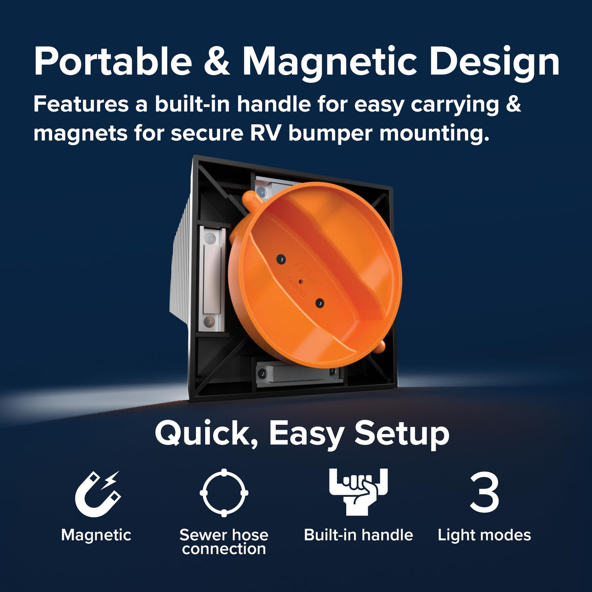 Camco mounted on bumper illuminating campsite with motion-activated convenience