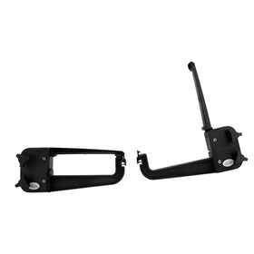 Camco rack mounted on RV ladder demonstrating hands-free storage benefit