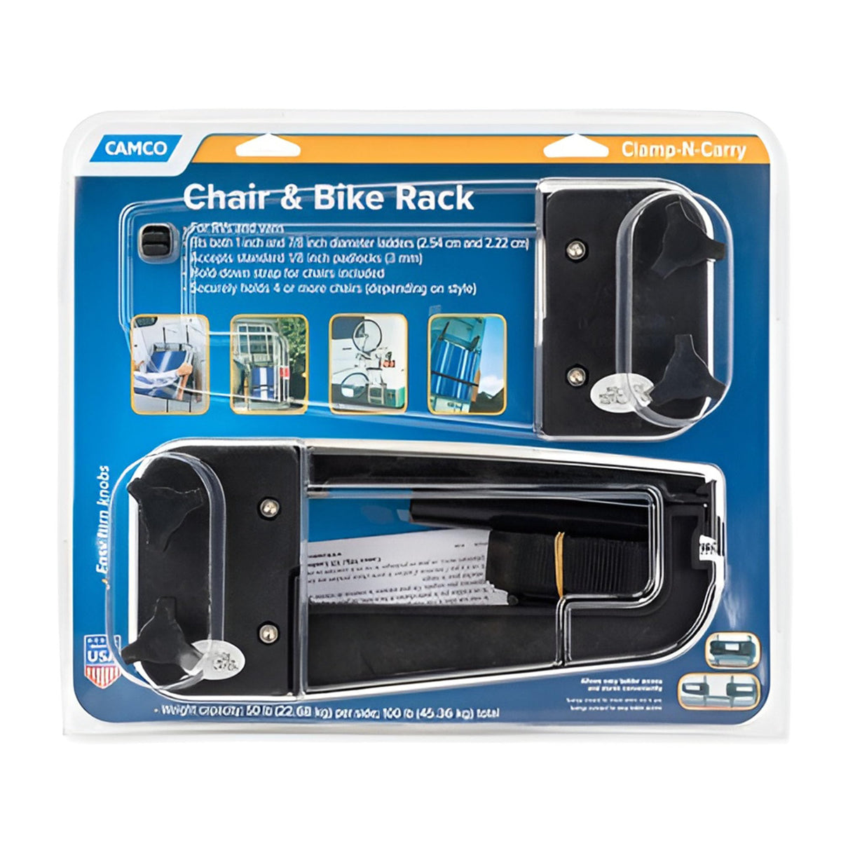 Camco swing arm folded illustrating ladder access when rack unused