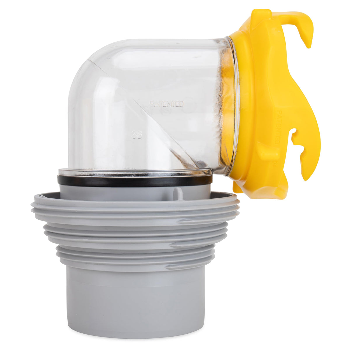 Camco clear sewer elbow showing visible flow, allowing simple waste level monitoring