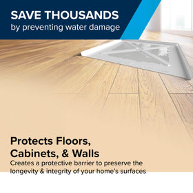 Camco dishwasher pan front drain detail highlighting forward water routing for detection