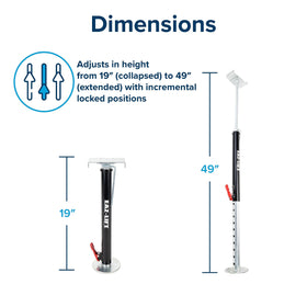 Camco supports extended and collapsed to show 19 to 49 inch range benefit
