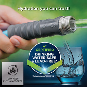 Camco EVOFlex connected to RV spigot demonstrating reliable water delivery