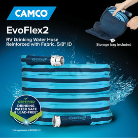 Camco EvoFlex2 fabric close-up highlighting abrasion resistance and flexibility benefit