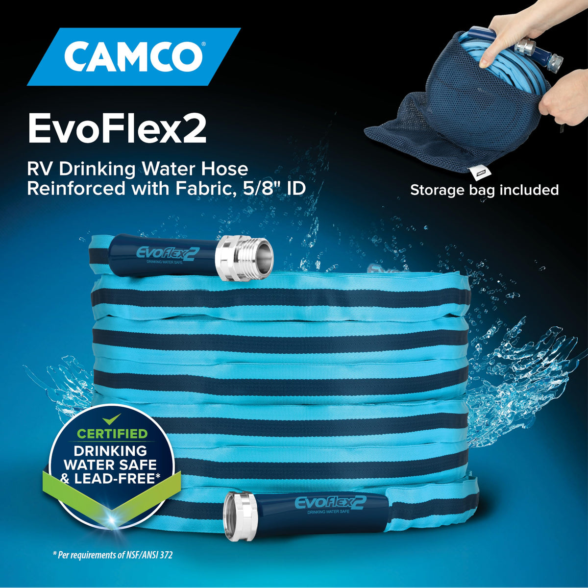 Camco EvoFlex2 fabric closeup highlighting abrasion resistance and flexible handling