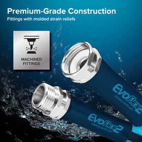 Camco EvoFlex2 beside measuring tape showing 25-foot length for planning hookups