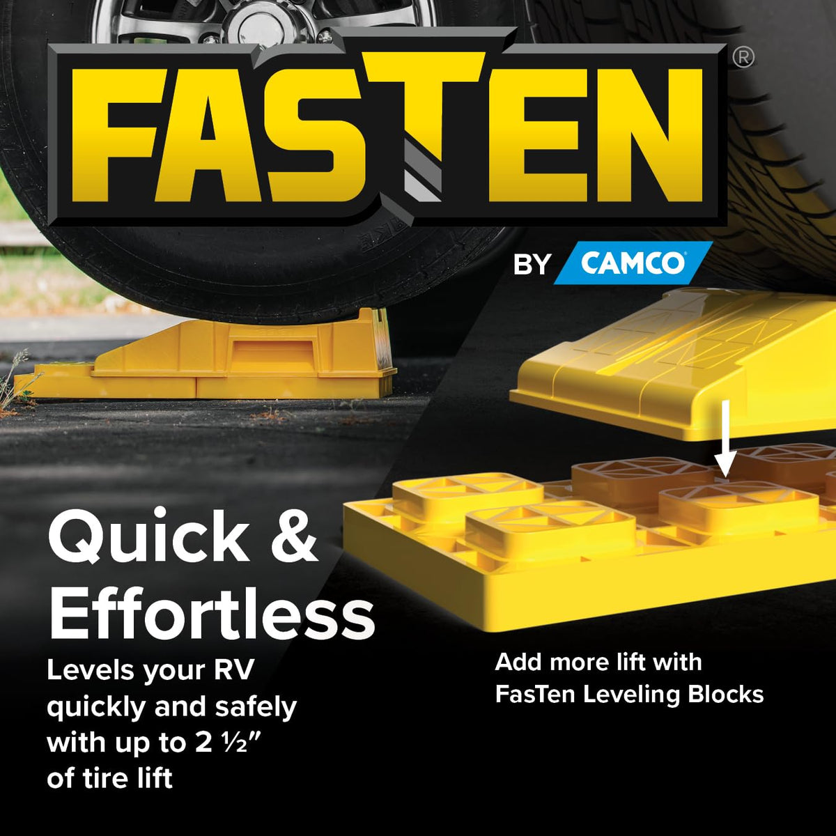 Close-up of the Camco AccuPark ridge providing repeatable stop guidance for parking