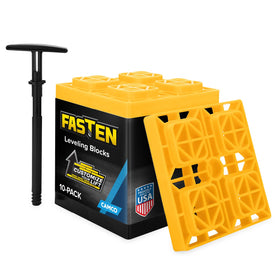 Camco FasTen front packaging showing bright yellow 10-pack and benefits