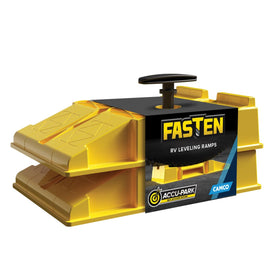 Camco FasTen front view of both ramps showing sturdy profile and quick placement benefit