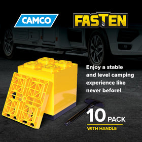 Camco FasTen used at campsite simplifying setup and stabilizing camper