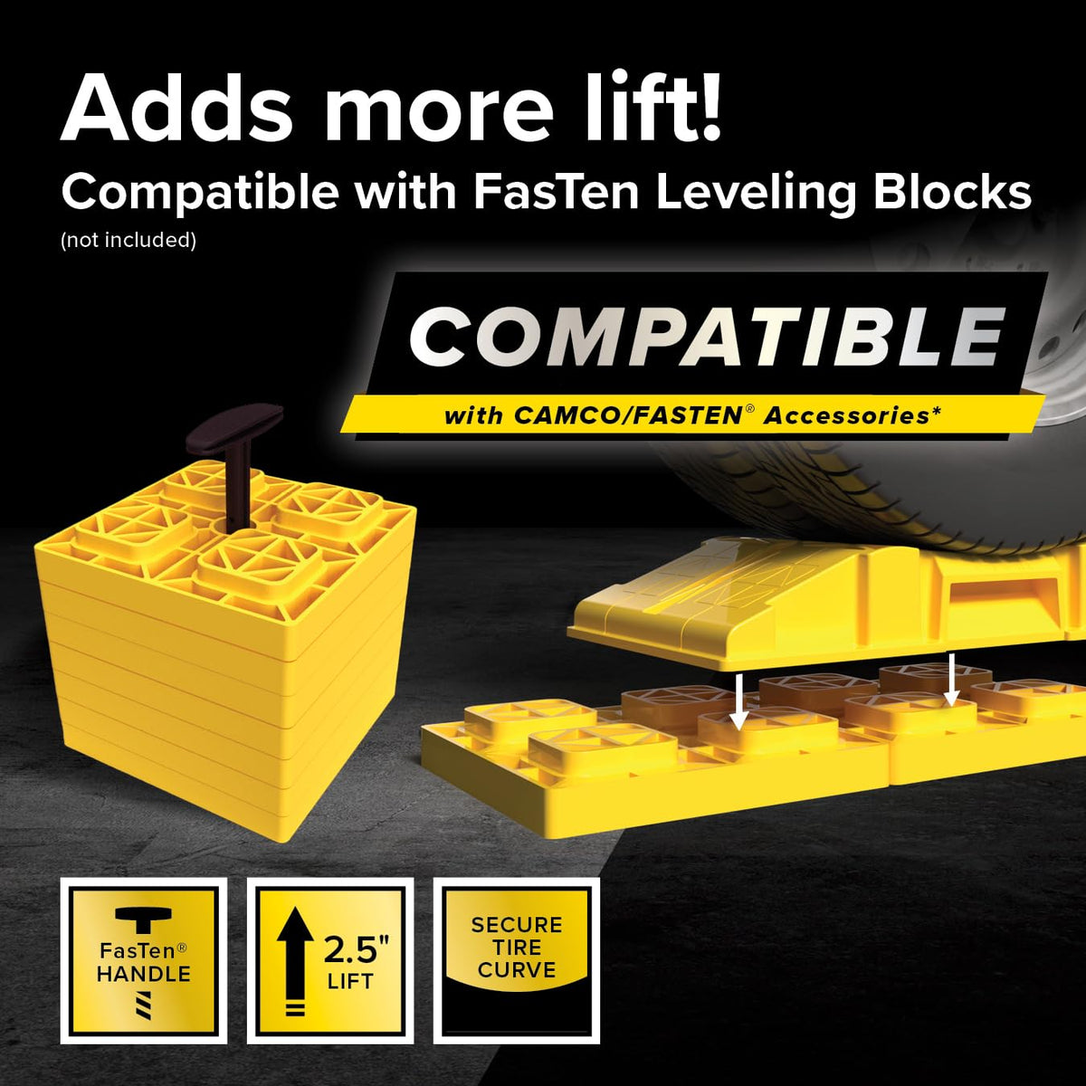 Nested Camco FasTen ramps stacked for compact storage saving space in compartments
