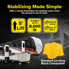 Camco FasTen stacked with 2x2 leveling block for added height and reliable lift