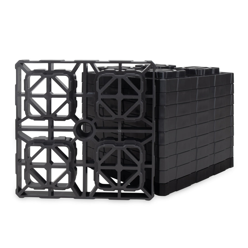 Camco FasTen XL front pack view showing durable blocks and easy transport benefit