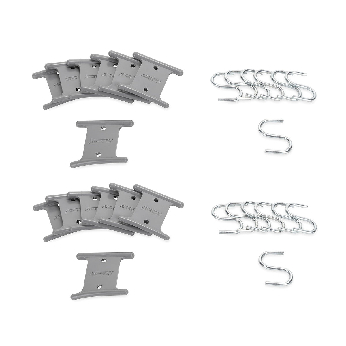 Camco gray 14-pack hangers front packaging showing quantity and benefit