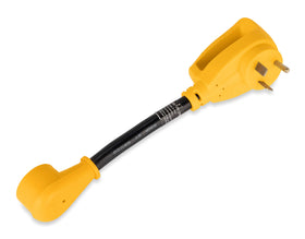 Camco front view of adapter showing compact dogbone design and durability benefit