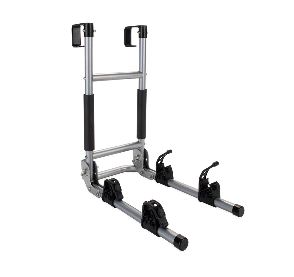 Camco front view ladder mount showing full rack installed and secure benefit of easy attachment