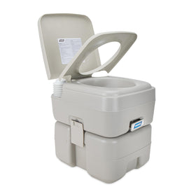 Camco front view of portable toilet showing compact design and convenience