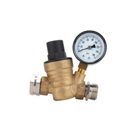 Camco front view regulator showing compact brass body and connection benefit