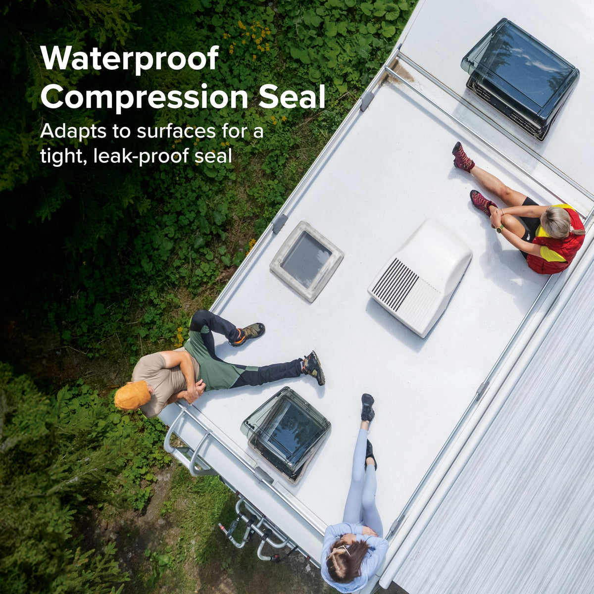 Camco gasket installed on RV roof demonstrating leak-prevention benefit