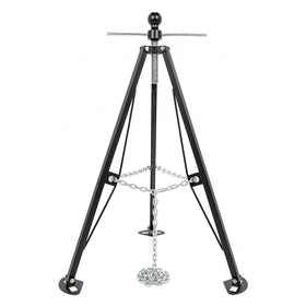 Camco stabilizer front view showing tripod support and improved trailer steadiness