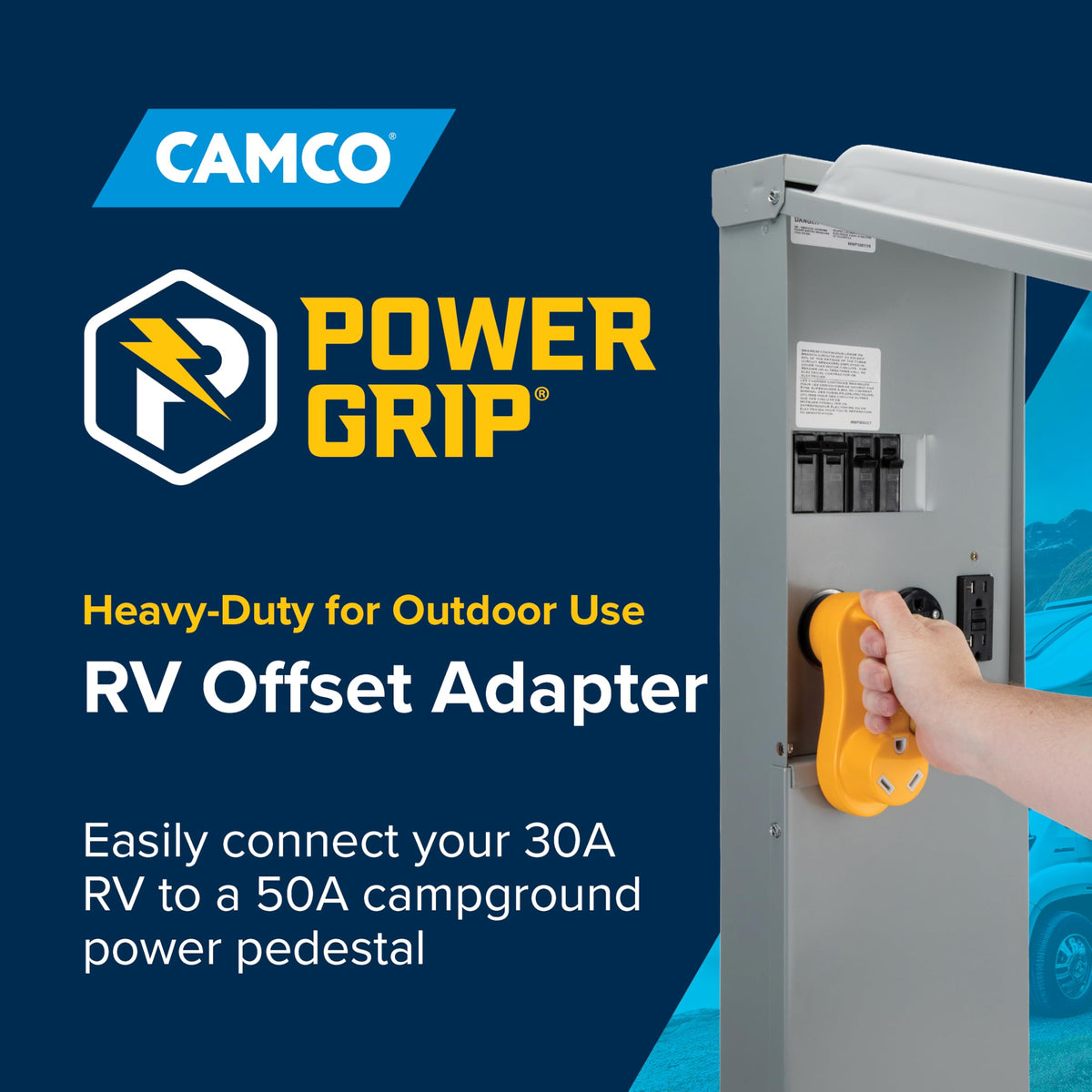 Camco Power Grip handle close-up for easier gripping and fast hookups