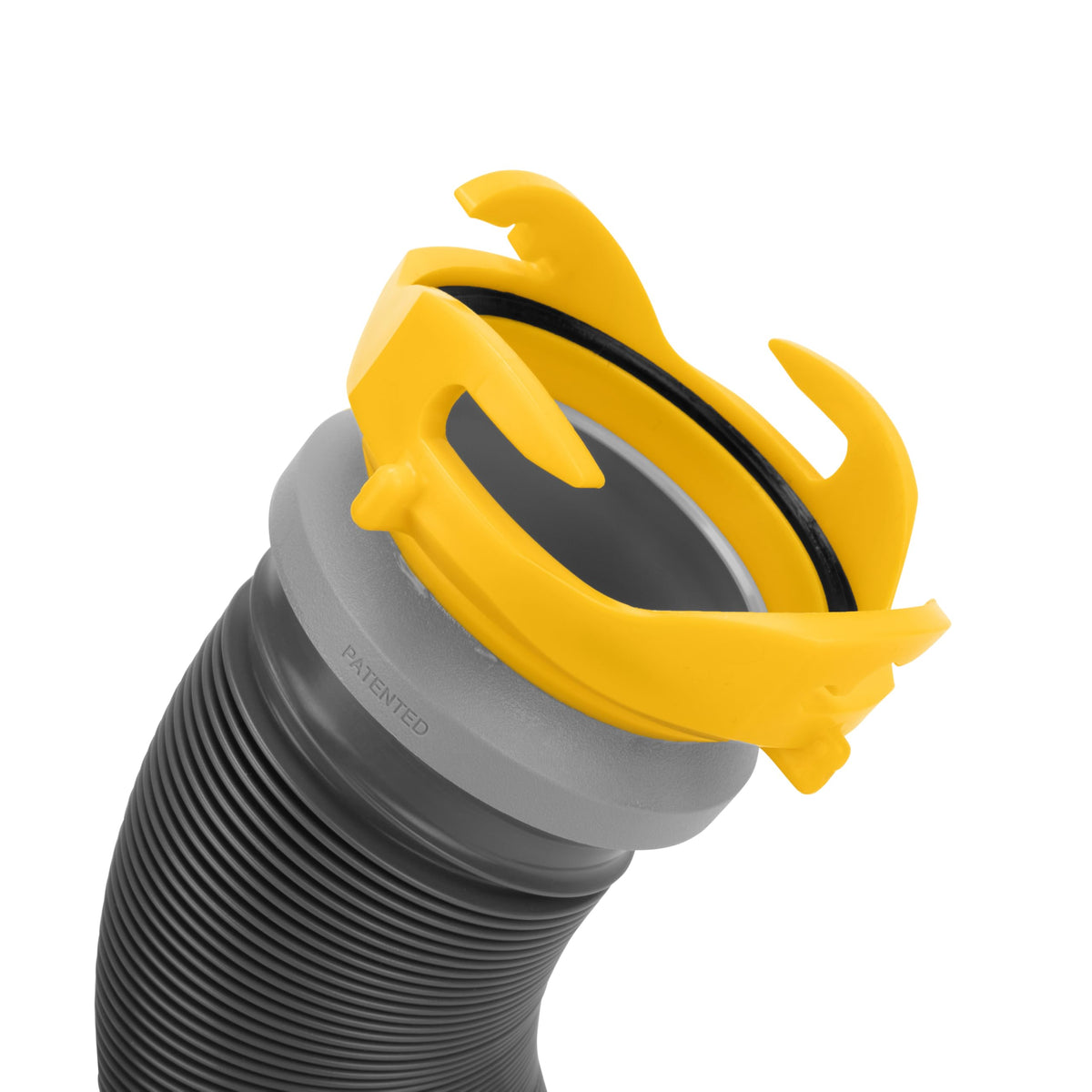 Camco hose attached to RV sewer outlet in use, making dump sessions cleaner and faster