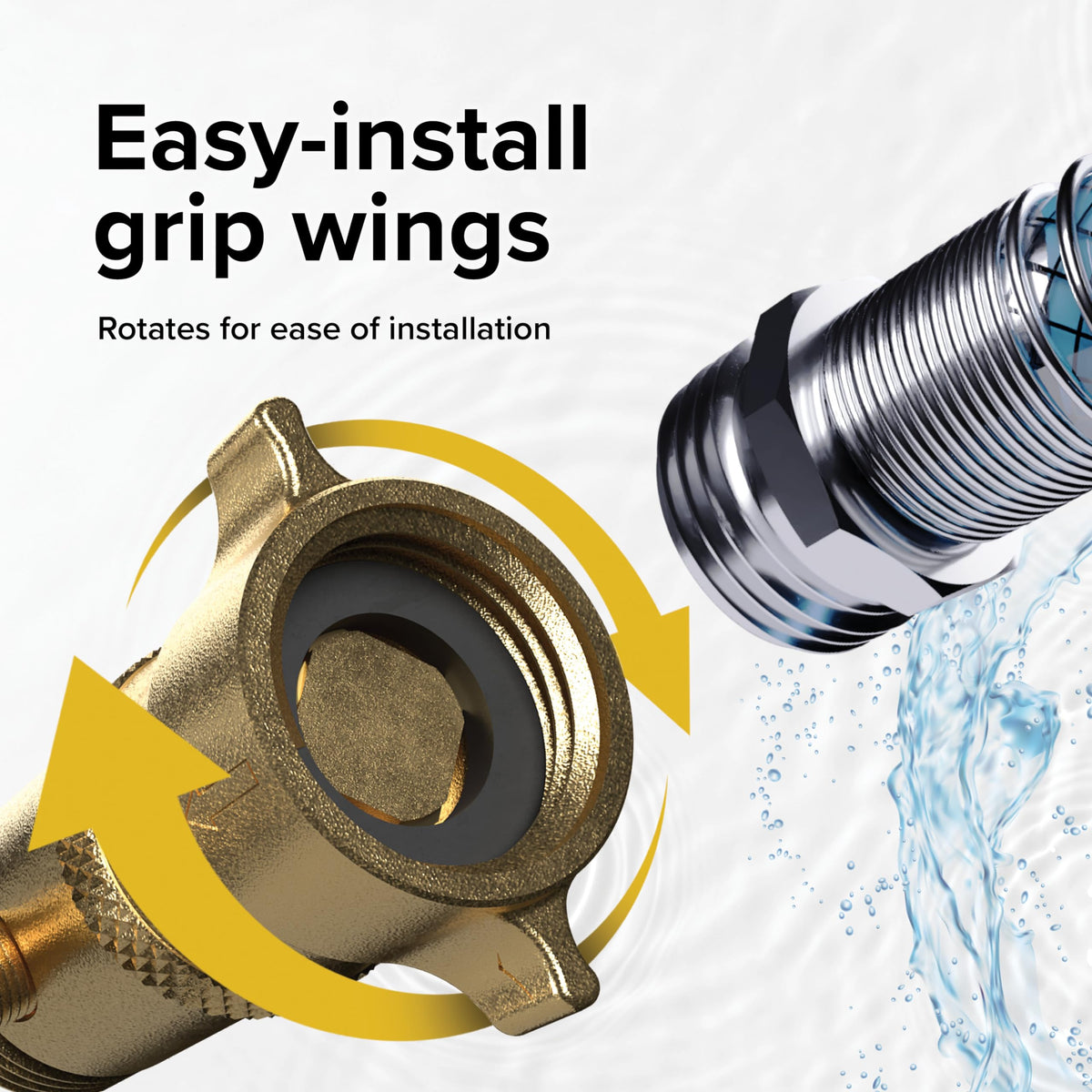 Camco installed on RV hose at campground prevents high-pressure damage to fixtures