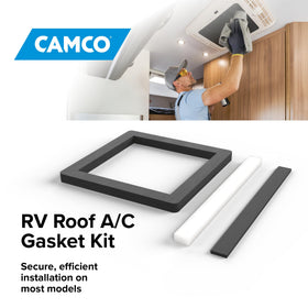 Camco leveling pads placed under AC unit ensuring proper alignment
